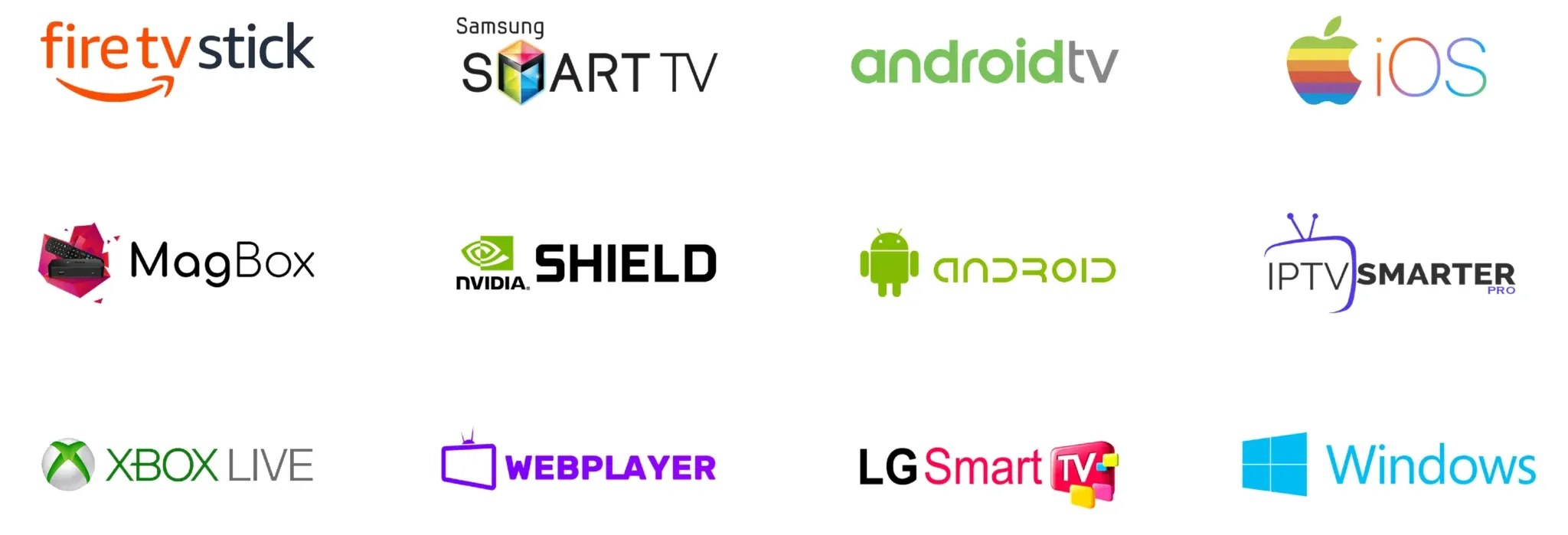 Sheet of platform and device logos that work with UK IPTV